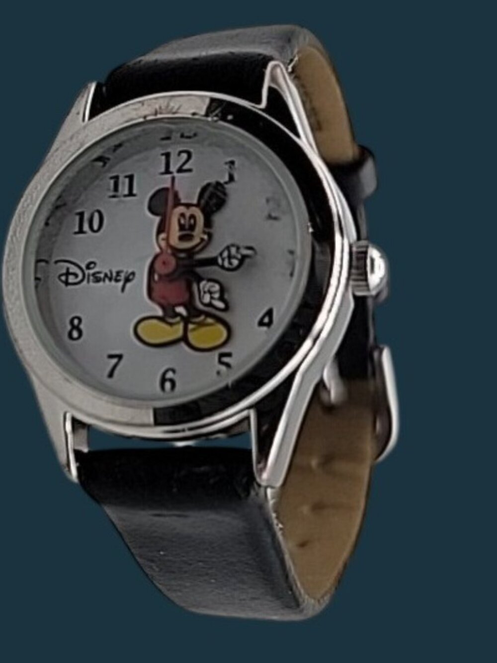 Vintage Disney Mickey Mouse Watch Silver Tone, Hadley-Roma Leather Strap - Runs - Picture 14 of 16